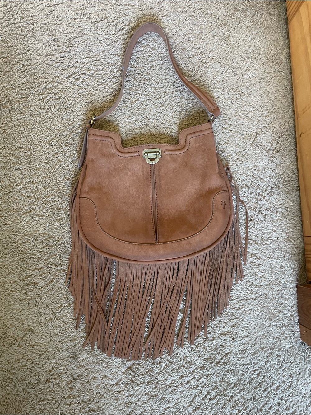 Frye Tan Leather Fringe Shoulder Bag